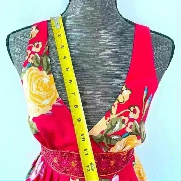 FOREVER 21  FLORAL Y2K MULTICOLORED SLEEVELESS SILKY RED DRESS SIZE SMALL - Picture 11 of 12
